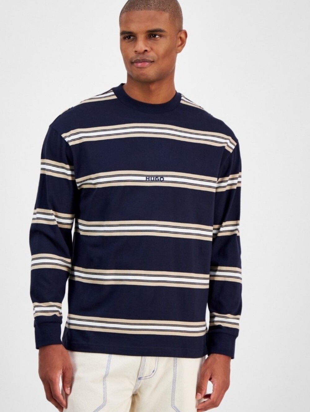 Hugo BOSS long Sleeve Striped Shirt With Hugo Embroidered On Front. Nwt